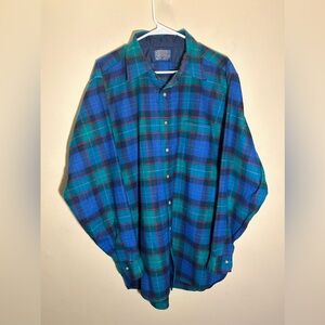 Pendleton Wool Plaid Flannel Shirt Men’s Size XL Blue Green Red